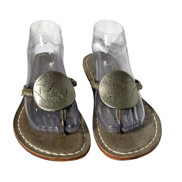 Bernardo Bronze / Silver Medallion Embellished Leather Thong Sandal - $198 - Picture 3 of 10